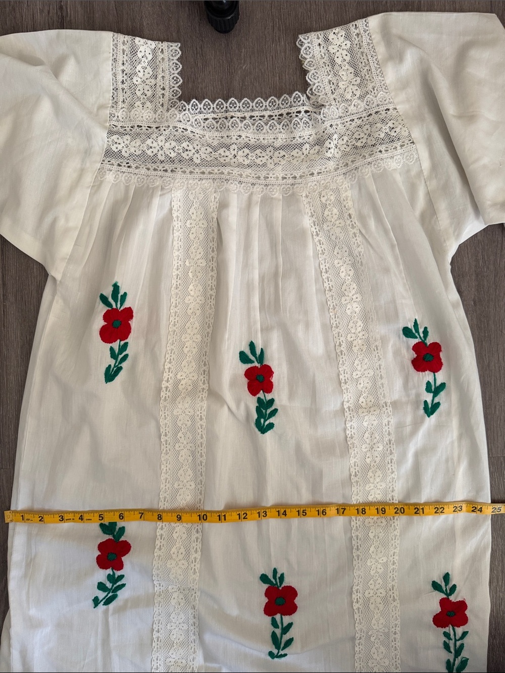 Vintage 70s Embroidered White Boho Maxi Dress with Red Floral Accents - Picture 8 of 8